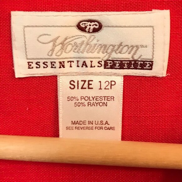 Worthington Pleated Short-Sleeved Jacket: Vintage 80s Red Blazer, Size 12P - Picture 3 of 10